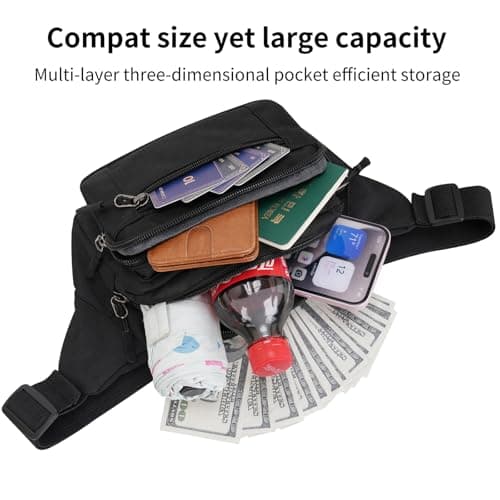 Bumbag Waist Bag Women Ladies Men Waterproof Running Fanny Pack Adjustable Bum Bag with Multi Pockets for Travel Hiking Dog Walking Cycling Camping (Black) — view 4