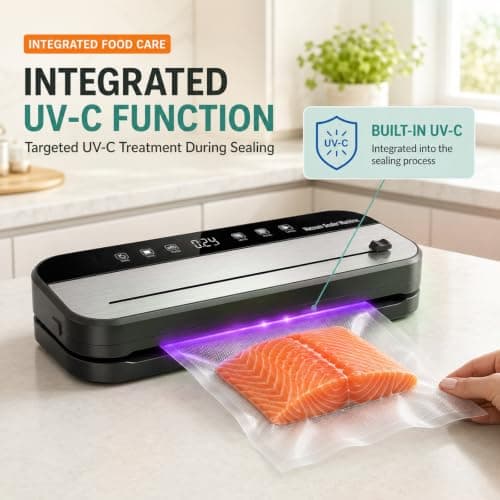 Vacuum Sealer Machine, 75 kPa Food Vacuum Sealer Machine with 100 Pcs Vacuum Seal Bags | Multi-Functional Easy Seal Bag Sealer with UV Sterilization, 30cm Longer Seal | For Kitchen Food Preservation — view 3