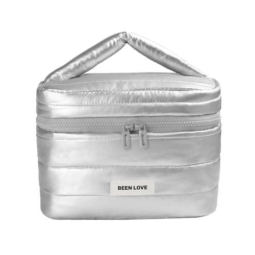 Travel Makeup Bag,Makeup Bag Down Cloth,Large Capacity Make up Case,for Women, Travel, School, Gift (Silvery)