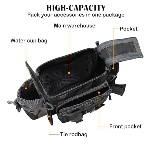 Auptiz Fishing Bag, Multi-Pockets Holdall Shoulder Waist Handbag, Holdall Camouflage Outdoor Carryall Fishing Tackle Bags for Outdoors Hiking Hunting Camping Travel (Light Camouflage) — view 4