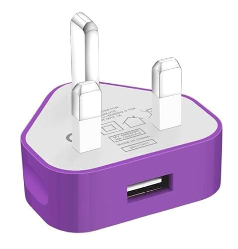 AMO® Universal USB Mains UK 3 Pin Plug Charger Adapter Compatible with Samsung Galaxy Compatible with iPhone iPad Sony Tab HTC Windows Phone Tablet & USB Socket (Purple)