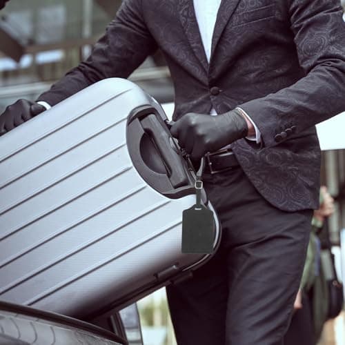 PATIKIL Suitcase Tags, Sky Blue Leather Luggage Name Tags Travel Accessories Airplane Essentials with Private Protection for Flying Hotel Check in Luggage Bags Men Women, 1 Pcs — view 5