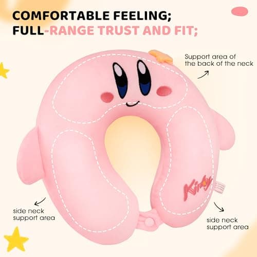 Roffatide Kirby U Shaped Neck Pillow Travel Accessories for Adults and Girls Stress Relief Airplane Home Car Seat Office for Sleeping Rest Christmas Winter Gift — view 4
