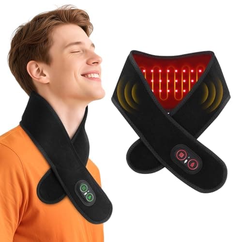 Neck Heating Pad with Vibration, Cordless Heated Wrap with 660nm Red Light, 3 Levels Heat & Vibration, 3000mAh Rechargeable Neck Warmer, Black