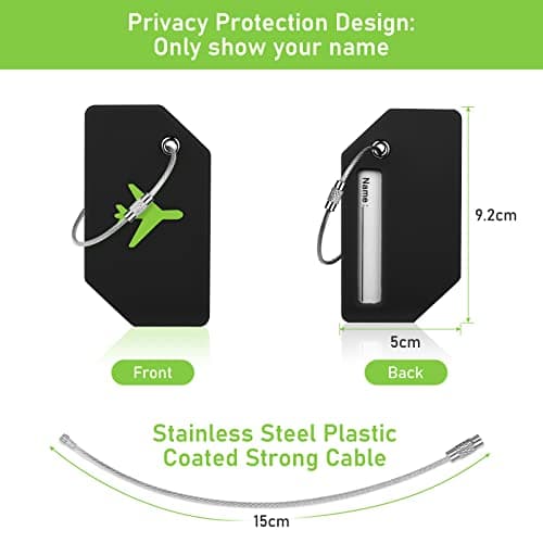Flintronic 4 PCS Luggage Tags, Silicone Baggage Labels, Suitcase ID Tag Set, Handbag Tag Labels Travel Accessories for Checked Luggage, Hand Luggage and Handbags - Black & Green — view 2