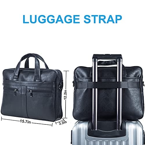 seyfocnia Men's Business Travel Briefcase Leather Handmade Messenger Bags Laptop Bag 15.6 inch Work Computer Bag Satchel Bag (Black) — view 6