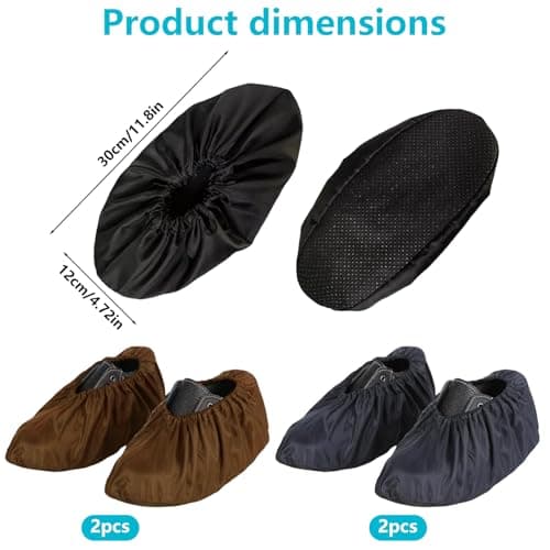 quyueug 4 Pack Waterproof Shoe Covers - Shoe Covers Reusable Non-Slip Overshoes with Elastic Cuff for Home, Rainy Days and Pet Owners(Black and brown, One Size)​ — view 2