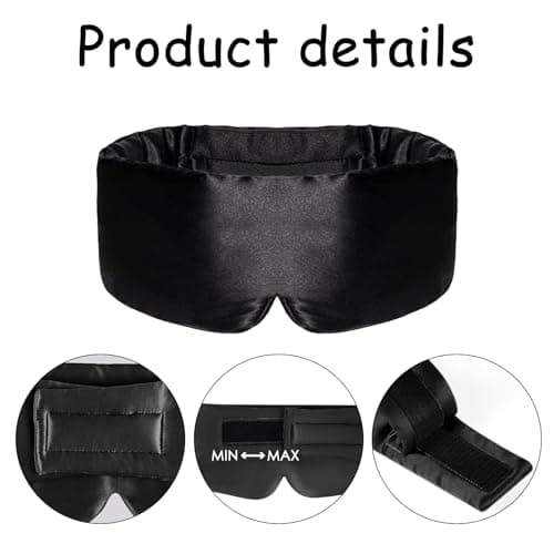 SSKHE Silk Sleep Mask for Women Men, Satin Blackout Eye Night Mask Headband with Kids for Home Sleep Travel Shift Work Nap Yoga Snooze Soundproof Cooling for Airplane Essentials (Black, One Size) — view 3