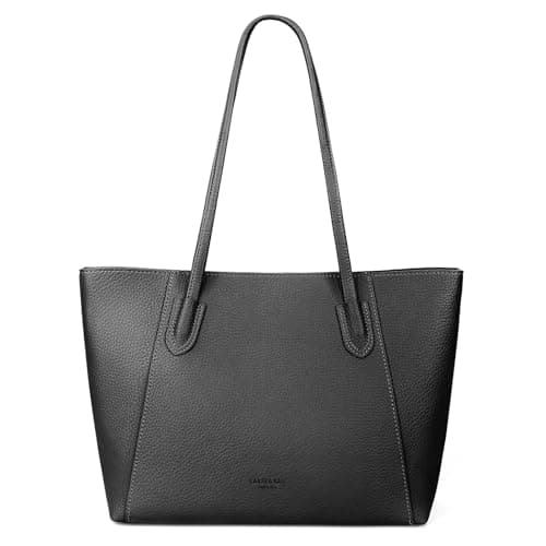 Laxee Handbags for Women, Large PU 15.6 Inch Laptop Tote Bag with Zip and Laptop Pocket, Simple Waterproof Ladies Handbag Shoulder Bag, Elegant Tote Bags for School Work Travel Shopping(Black-L)