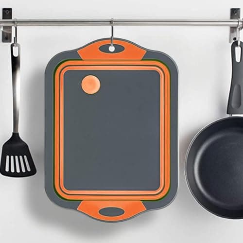 Collapsible Cutting Board with Drain for Camping Picnic BBQ Collapsible Sink Tub Dish Wash Basin Portable Dish Tub Foldable Dishpan for Home Kitchen (Black Orange) — view 5