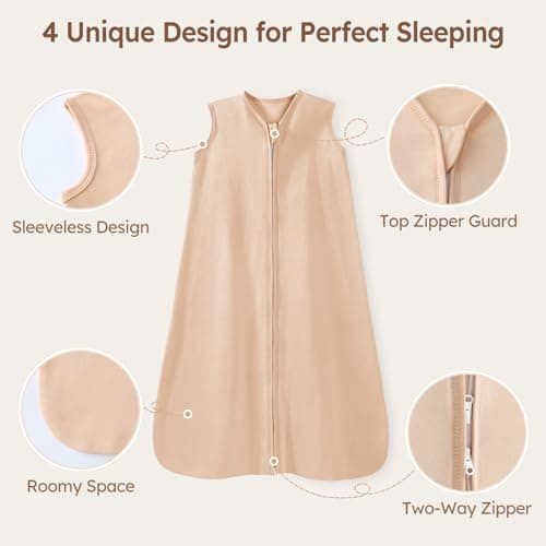 Unnivoll Baby Sleeping Bag 0.5 Tog 6-12 Months Summer Sleep Sack 3 Pack 100% Cotton Baby Sleep Bag Wearable Blanket for Newborn Infant Brown Checkered Floral — view 3