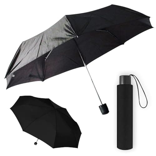 New Set of 2 Folding Black Umbrella Fast Drying Windproof Non Slip Handle Travel