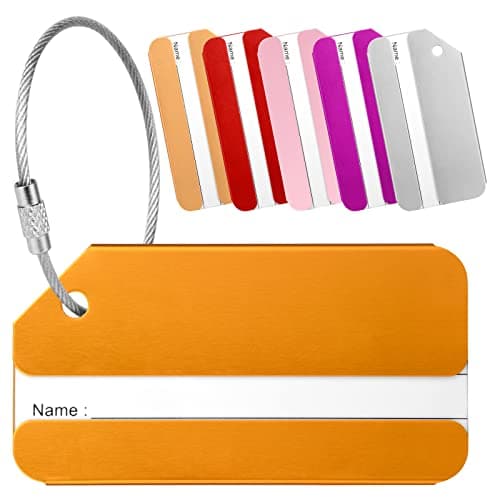 Yizhet Luggage Tags, 6 Pcs Suitcase Tags Aluminum Alloy with Steel Loop & Waterproof Name ID Card for Travel Bag, Checked Luggage, Suitcases, Laptop Bags, Backpacks, 8 x 4cm, 6 Colors