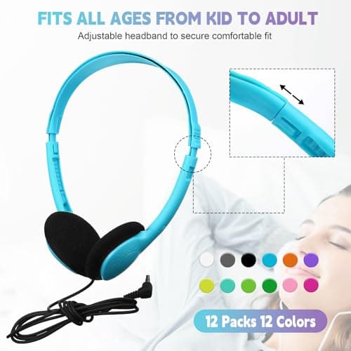 Konohan 12 Pack Headphones Bulk for School Student Classroom Set of Headphones Wire Headset Adjustable with 3.5 mm Jack for Adult (Vivid Color) — view 2