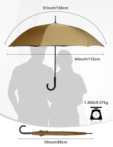 RusuiQinsan Windproof Strong, Stick Umbrella, Large Rainproof Golf Umbrellas with wind resistant, J Hook Handle for Men & Women(Brown) — view 2