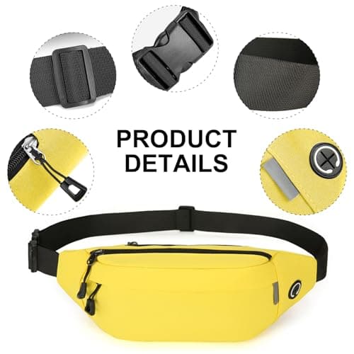 RISIPU Bumbags for Ladies Men,Waterproof 3 Zip Pockets Waist Bag with Headphone Jack and Adjustable Strap,Lightweight Bum Bag for Sport Running Hiking Cycling Travel ，Yellow — view 5
