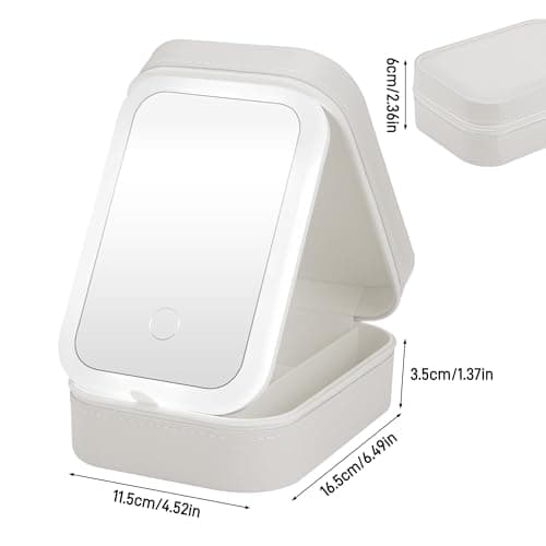 JIZZU Makeup Bag with Mirror, Lighted Vanity Case for Travel, Lighted Cosmetic Case with 3 Color Light, Portable Travel Cosmetic Organiser with Compartments for Women Outing Trip Tour(White) — view 2