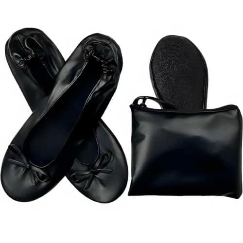 Nexoria Foldable Flat Shoes for Women, Foldable Ballet Flats for Purse, Portable Roll Up Shoes with Zipper Pocket, Stylish, Comfortable and Non-Slip, Portable for Weddings, Office, Travel, black, 8.5