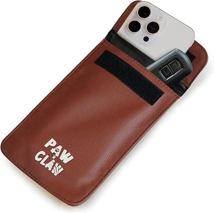 PAWxCLAW Leather Faraday Bag Signal Blocker for Phone & Key Fob - Brown