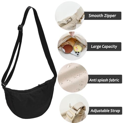 SUJIBHI Crescent Bag Nylon Dumpling Bag for Women Men Crossbody Bag with Adjustable Strap Solid Color Chest Bag Shoulder Bag Fanny Packs for Daily Use (Black) — view 5