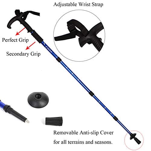 Hiking Poles Telescopic Trekking Poles Adjustable Walking Sticks Lightweight Walking Poles Portable Walking Stick Trekking Poles with Wrist Strap for Men Women Senior Trekking, 3 Sections Adjustable — view 3