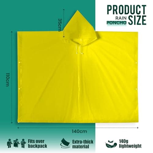 Aolegoo 2 pack of Rain Ponchos, EVA Portable Adults Waterproof Ponchos, Reusable raincoat with Hoods for Camping, Hiking Travel, Amusement Parks, Festival Mac (Yellow) — view 3