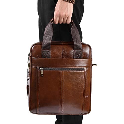BAIGIO Mens Leather Handbag Crossbody Shoulder Messenger Bag Small Briefcase iPad Tablet Case for Work School Business Travel (Brown) — view 4