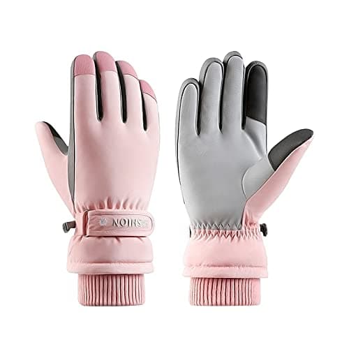 Andiker Women Waterproof Ski Gloves, Winter Touchscreen Thermal Gloves with Fleece, Windproof Snowboard Glove for Skiing Running and Cycling (pink)