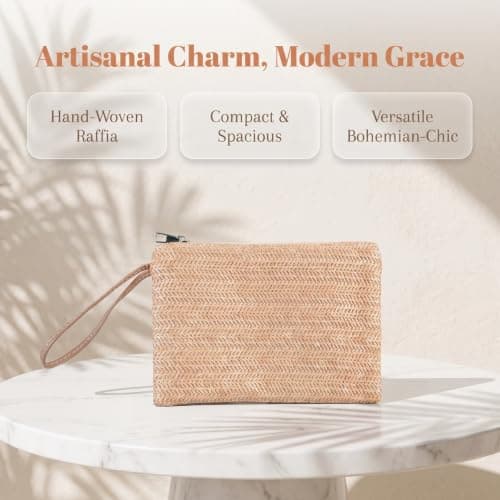 Elovara Womens Straw Clutch Bag, Woven Bohemian Summer Beach Envelope Purse — view 6