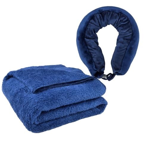 Travel Pillow/Blanket 2-in-1,Neck Support Pillow,Airplane Essentials(Blue)
