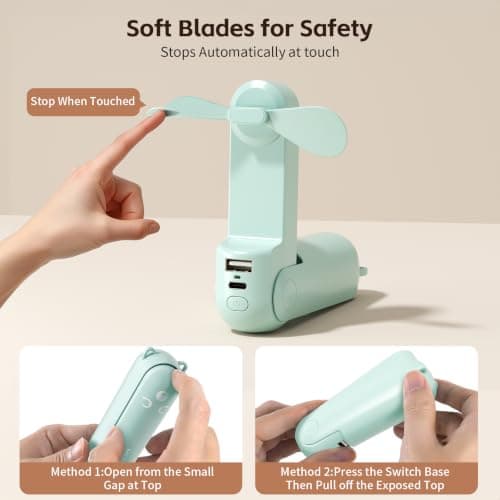 Morelax Portable Handheld Fan Mini Folding USB Rechargeable Cyan — view 3