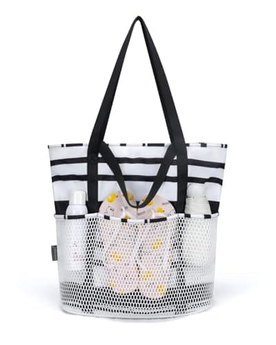 Beach Bag with Zip and Pockets Small Beach Tote Bags for Women, Stripes
