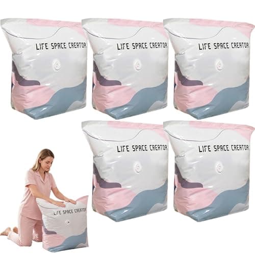 No Pump Vacuum Storage Bags, Press and Seal Compression Bags, Reusable No Pump Needed Space Saver Bag, Large Capacity Vacuum Storage Bags for Clothes, Duvets, Bedding & Home (5PACK, M-70x50x30cm)