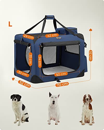 Feandrea Foldable Pet Carrier Bag, Portable Cat Dog Carrier, Soft Sided Pet Travel Carrier with Breathable Mesh, with Handles, Storage Pockets, 70 x 52 x 52 cm, Dark Blue PDC70Z — view 5