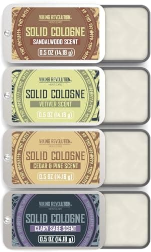 Viking Revolution 4 Pack Mens Solid Colognes 0.5 Oz - Men Solid Perfume with Cedar Wood, Clary Sage, Vetiver, Sandalwood Cologne for Mens - Travel Cologne Wax Gifts for Men