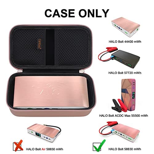 Canboc Carrying Case for Halo Bolt Portable Car Jump Starter 58830/57720/44400 mWh, Halo Bolt ACDC Max 55500 mWh Phone Charger, Mesh Bag for Jumper Cable, AC Wall Charger, Charge,Rose Gold — view 2