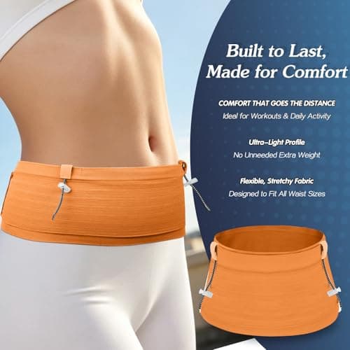 No Bounce Running Belt for Phone, Water Resistant Running Waist Pack for Men and Women, Adjustable Slim Sports Pouch Bag for Jogging, Hiking, Gym Workouts and Cycling (Tangerine Orange, XL Size) — view 3