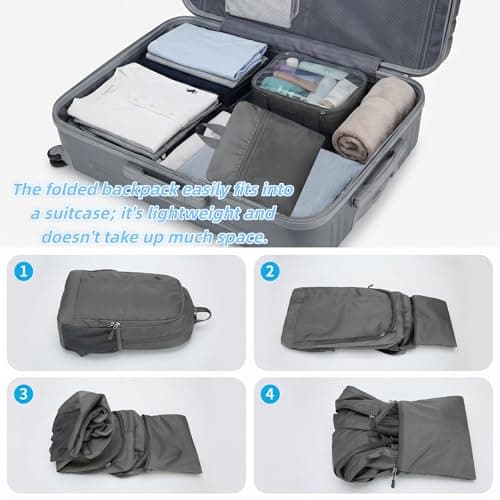 ROSSRORE Foldable Backpack 20L, Ultra Lightweight Packable Travel Daypack for Men Women Hiking Camping, Water Resistant Rucksack Folds into Pocket for Outdoor Sports Travelling Solid Black — view 3