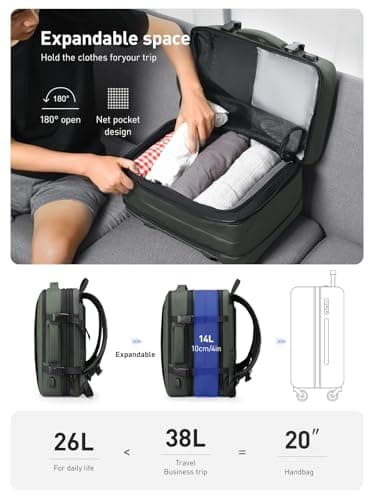MARK RYDEN Expandable 26L-38L Travel Backpack Cabin Size with USB Charging — view 4