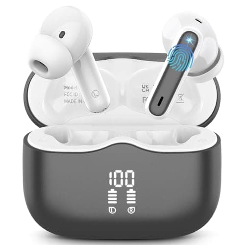 Wireless Earbuds, Bluetooth 5.4 Headphones in Ear with HiFi Stereo Deep Bass, 4 ENC Noise Cancelling Mic Wireless Earphones 40H Playtime, Bluetooth Earbuds Dual LED Display, IP7 Waterproof, Grey