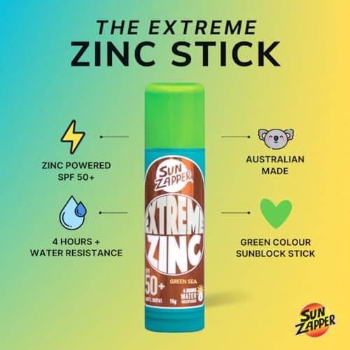 Sun Zapper Zinc Stick - Green Colour Sunblock Stick SPF 50+ Zinc Oxide Face Mineral Sun Cream Made in Australia — view 2