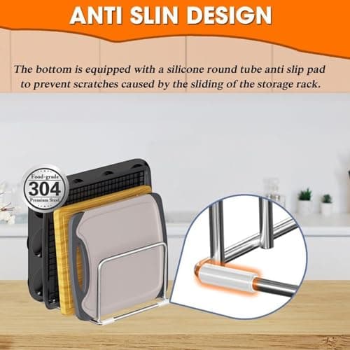 Stainless Steel Chopping Board Holder, Metal Chopping Board Rack Stand with 4 Slots, Multi-Function Cutting Boards Organizer for Kitchen Countertop Cupboard — view 6