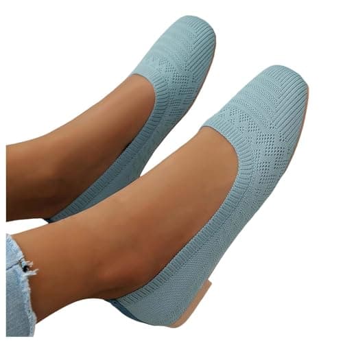 Women's Ballet Flats, Slip On Dressy Knit Flats Lightweight Breathable Round Toe Shoes Wide Toe Box for Women with Arch Support, Comfortable Travel Work Business Office Shoes Size 7 Sky Blue — view 3