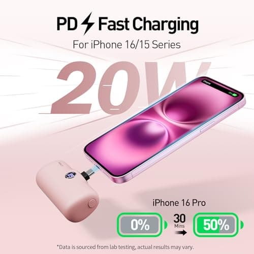 iWALK USB-C Portable Charger 4800mAh 20W Power Bank Small Fast Charging Battery Pack with LED Display Compatible with iPhone 17 Pro/16 Plus/16 Pro Max/15/iPad/AirPods Andriod Phone Samsung,Pink — view 3