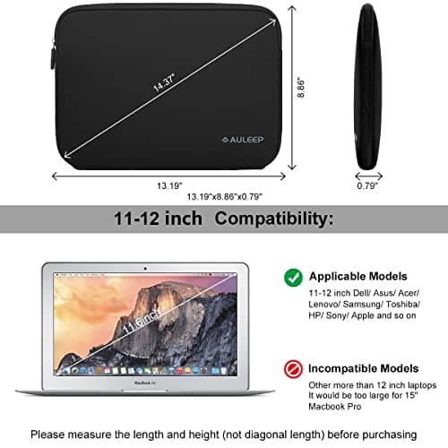 AULEEP 11-12 Inch Laptop Sleeves Tablet Carrying Cases Lightweight, Black — view 2