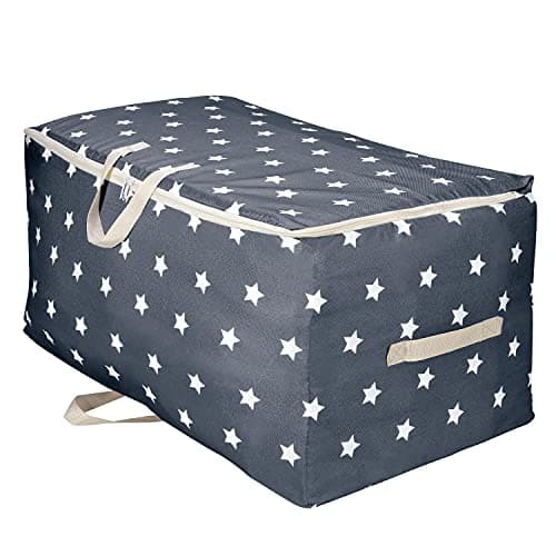 Vinsani 1pcs Clothes Storage Bags Organizer Large Capacity 105L Double Zipper, Moisture-Proof Underbed Storage Perfect Space for Clothes, Toys, Beddings, Blankets and Comforter – Navy Blue Star