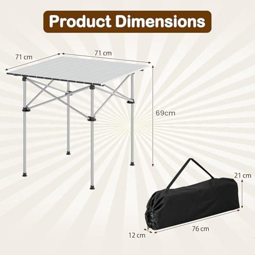 COSTWAY Aluminum Folding Camping Table, Roll Up Portable Picnic Table with Carrying Bag for 4-6 People, Steel Frame Fold up Dining Desk for Hiking Fishing BBQ (Square, Silver) — view 3