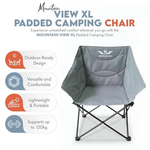S SHAM MOUNTAIN look XL Padded Camping Chair, Foldable Outdoor folding chair Seat with Steel Frame, OXFORD Polyester wadding Fabric, Side Pocket Comfy Camp Fold Up Chair, 120kg Capacity, 88x70x56cm, — view 6