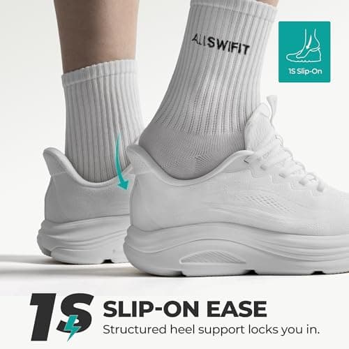 ALLSWIFIT Women's Slip On Walking Shoes Running Sneakers,White,6 — view 4