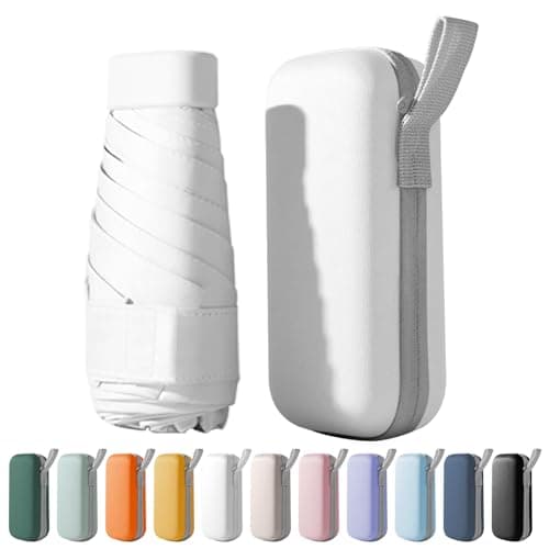 FANSEZQ Mini Sun Umbrella, Lightweight Compact Umbrella For Women And Kids, Portable Uv Parasol With Storage Box (White)